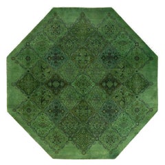 Contemporary Fine Vibrance Hand Knotted Wool Green Octagon Area Rug 