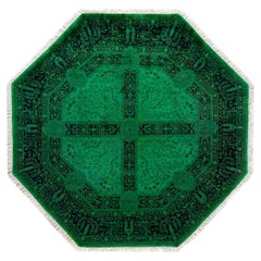 Contemporary Fine Vibrance Hand Knotted Wool Green Octagon Area Rug