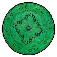 Contemporary Fine Vibrance Hand Knotted Wool Green Round Area Rug