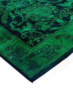 Contemporary Fine Vibrance Hand Knotted Wool Green Runner