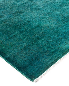 Contemporary Fine Vibrance Hand Knotted Wool Green Runner