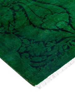 Contemporary Fine Vibrance Hand Knotted Wool Green Runner