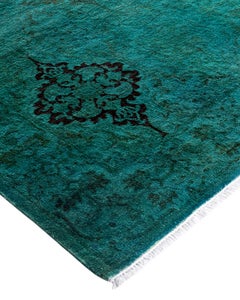 Contemporary Fine Vibrance Hand Knotted Wool Green Runner