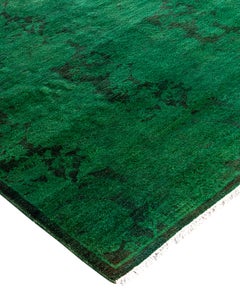 Contemporary Fine Vibrance Hand Knotted Wool Green Runner