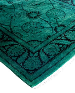 Contemporary Fine Vibrance Hand Knotted Wool Green Runner