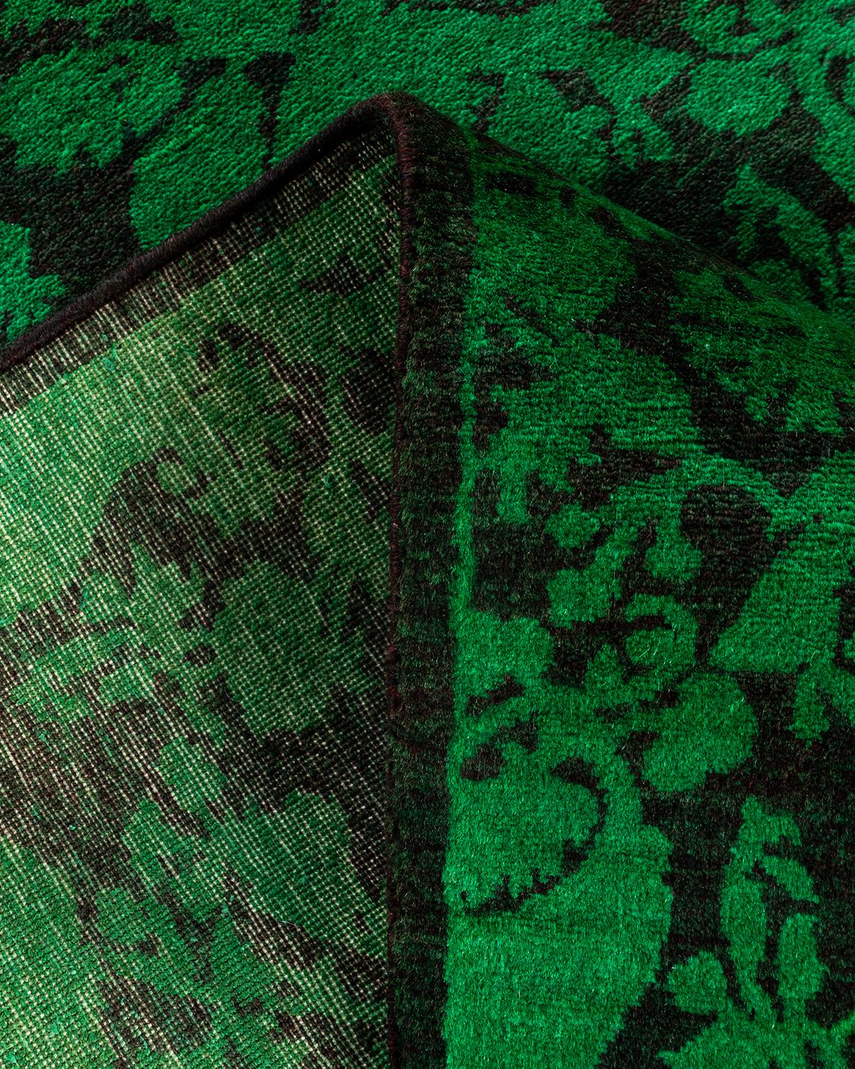 Lana Runner contemporaneo in lana annodata a mano di colore verde Fine Vibrance in vendita