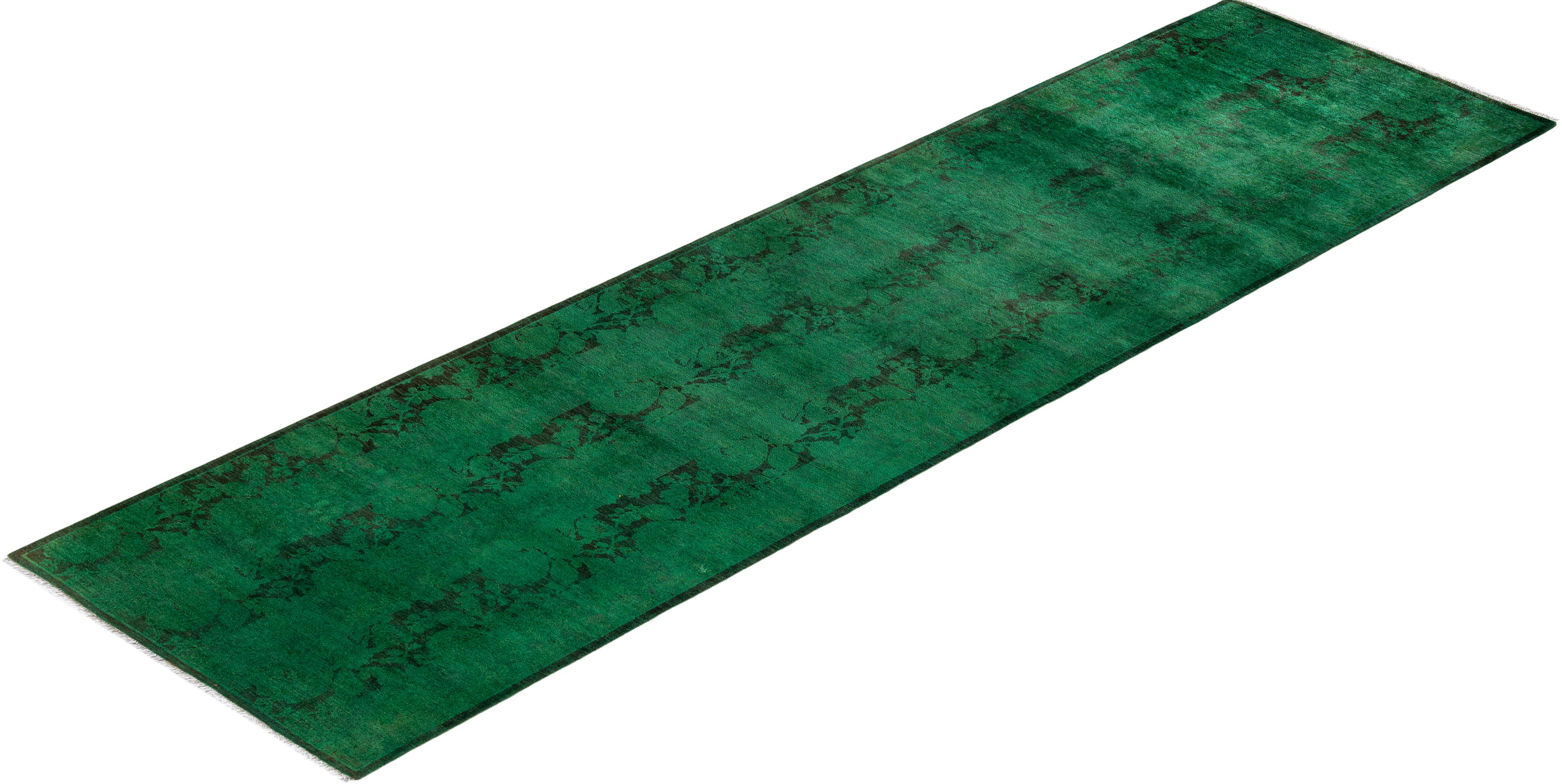 Contemporary Fine Vibrance Hand Knotted Wool Green Läufer im Angebot 2