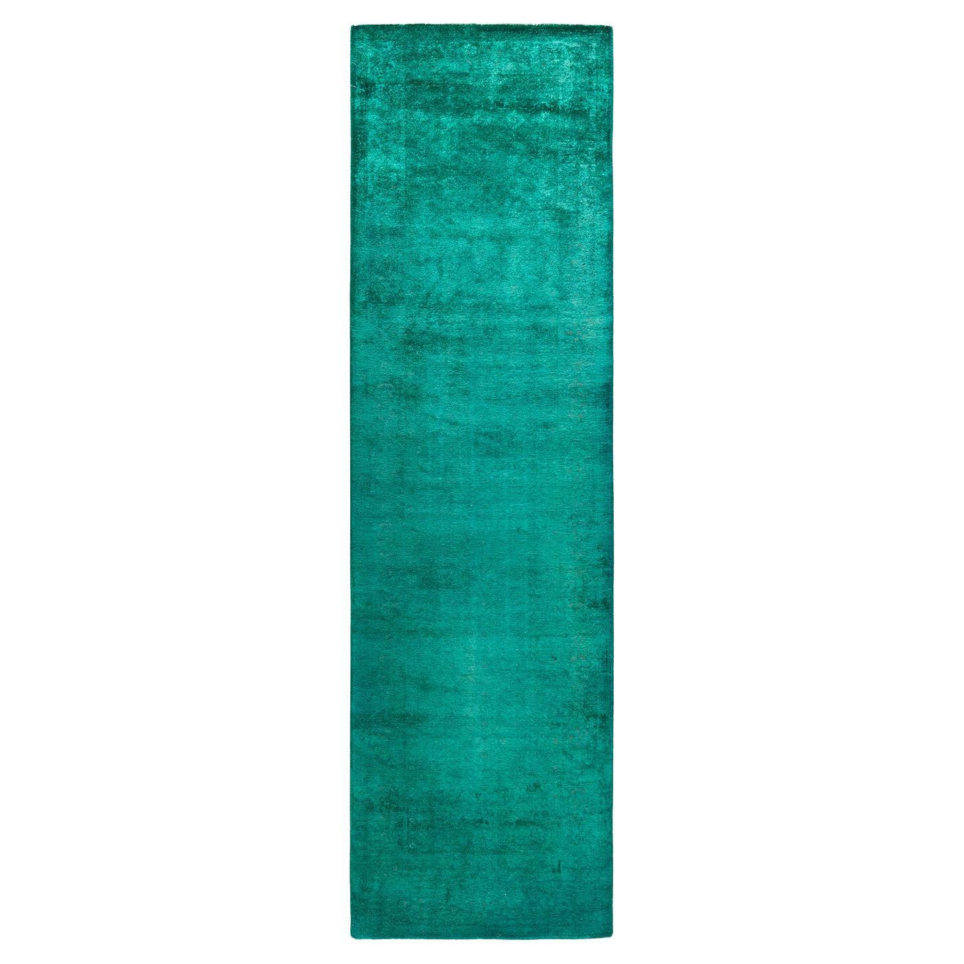 Contemporary Fine Vibrance Hand Knotted Wool Green Läufer  im Angebot