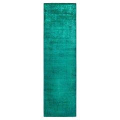 Contemporary Fine Vibrance Hand Knotted Wool Green Runner 