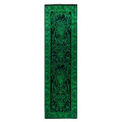 Contemporary Fine Vibrance Hand Knotted Wool Green Runner