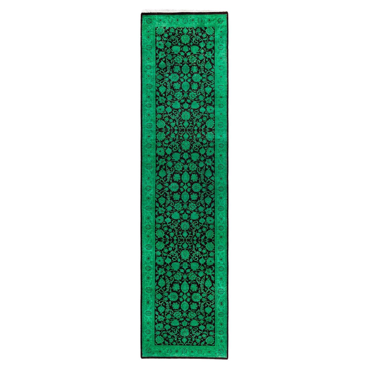 Contemporary Fine Vibrance Hand Knotted Wool Green Läufer