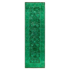 Contemporary Fine Vibrance Hand Knotted Wool Green Runner