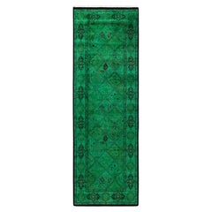 Contemporary Fine Vibrance Hand Knotted Wool Green Runner