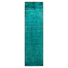 Chemin de table contemporain en laine fine nouée à la main, de couleur verte