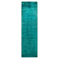 Contemporary Fine Vibrance Hand Knotted Wool Green Runner