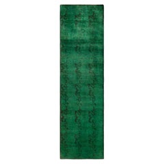 Chemin de table contemporain en laine fine nouée à la main, de couleur verte