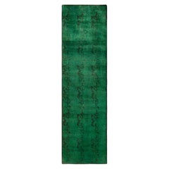 Contemporary Fine Vibrance Hand Knotted Wool Green Runner