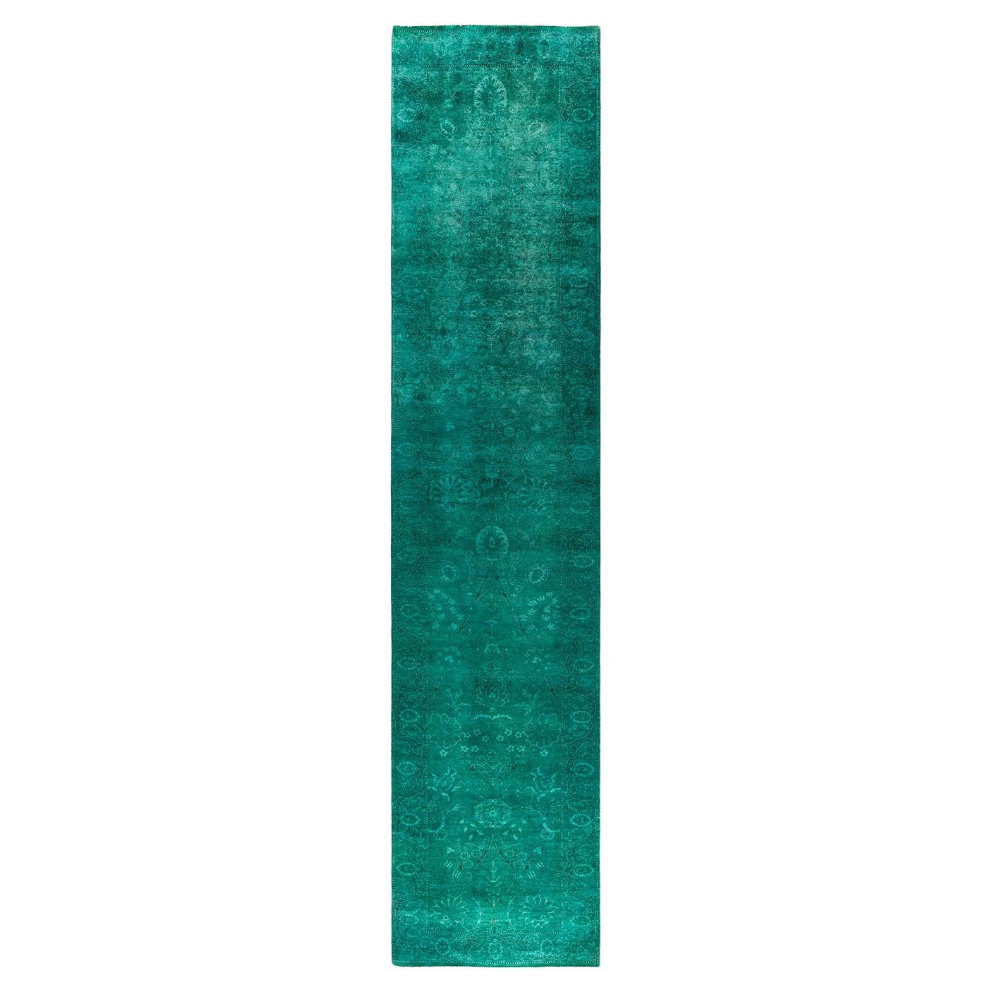 Contemporary Fine Vibrance Hand Knotted Wool Green Läufer