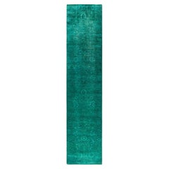 Contemporary Fine Vibrance Hand Knotted Wool Green Runner