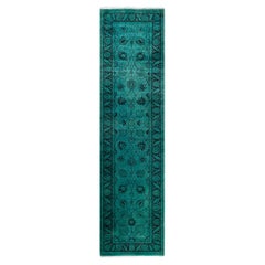 Contemporary Fine Vibrance Hand Knotted Wool Green Runner