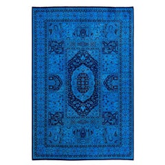 Contemporary Fine Vibrance Hand Knotted Wool Light Blue Area Rug