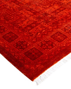 Contemporary Fine Vibrance Hand Knotted Wool Orange Area Rug