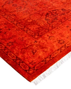 Contemporary Fine Vibrance Hand Knotted Wool Orange Area Rug