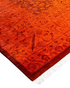 Contemporary Fine Vibrance Hand Knotted Wool Orange Area Rug