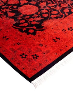 Contemporary Fine Vibrance Hand Knotted Wool Orange Area Rug