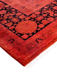Contemporary Fine Vibrance Hand Knotted Wool Orange Area Rug