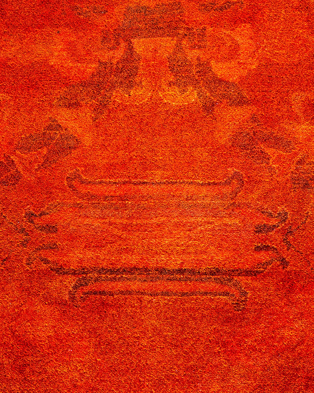Contemporary Fine Vibrance Hand Knotted Wool Orange Area Rug (Pakistanisch) im Angebot