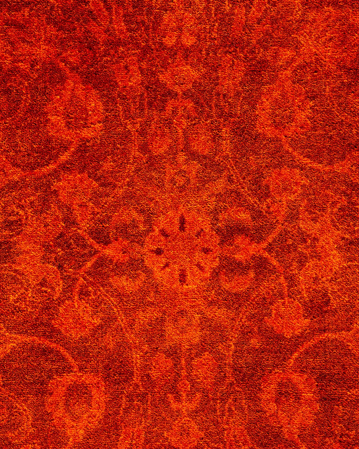 Pakistani Contemporary Fine Vibrance Hand Knotted Wool Orange Area Rug For Sale