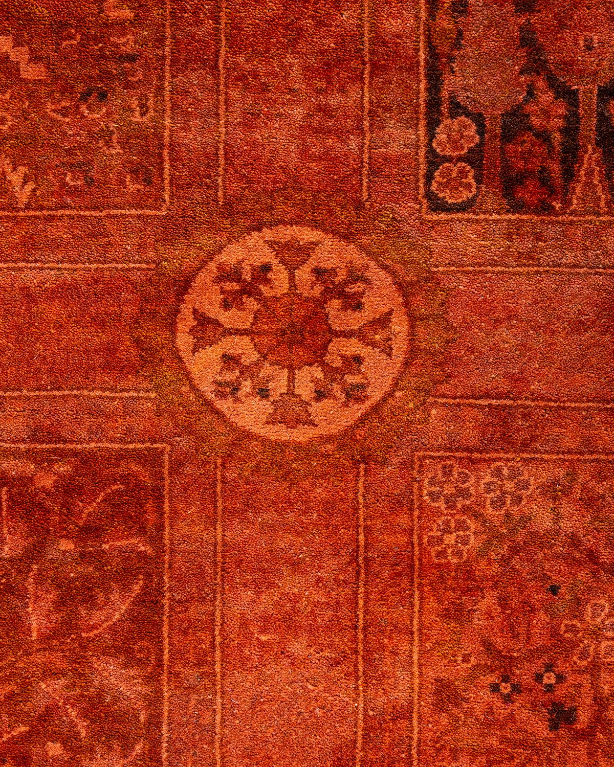 Pakistanais Tapis Contemporary Fine Vibrance en laine nouée à la main orange en vente
