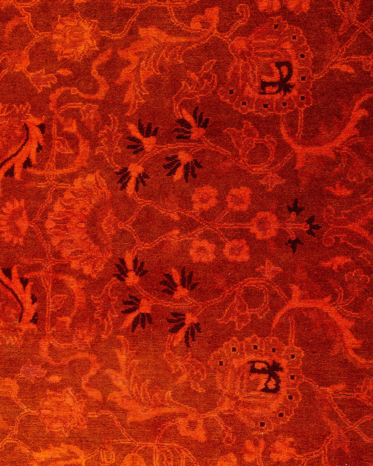 Pakistani Contemporary Fine Vibrance Hand Knotted Wool Orange Area Rug For Sale