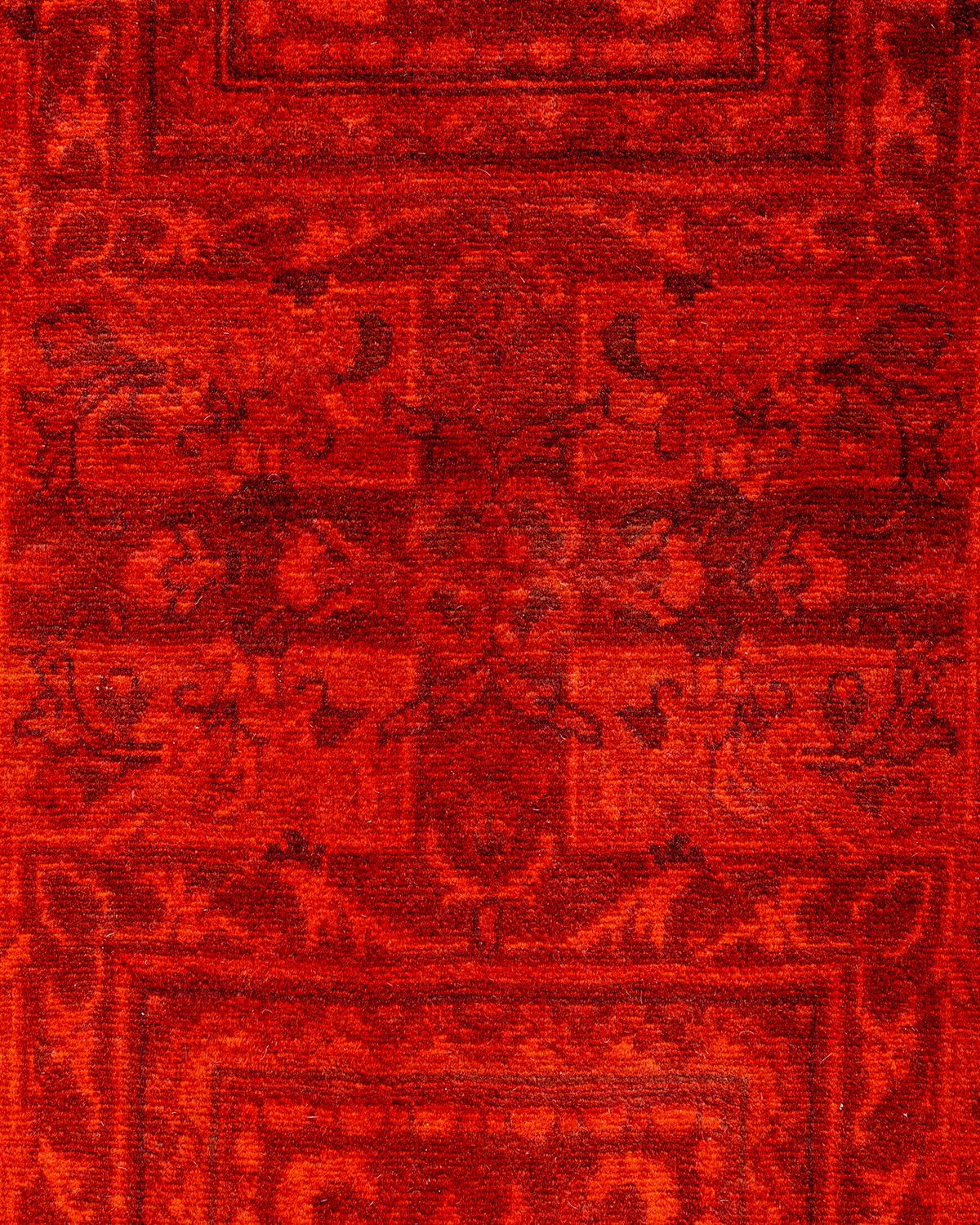 Pakistani Contemporary Fine Vibrance Hand Knotted Wool Orange Area Rug For Sale