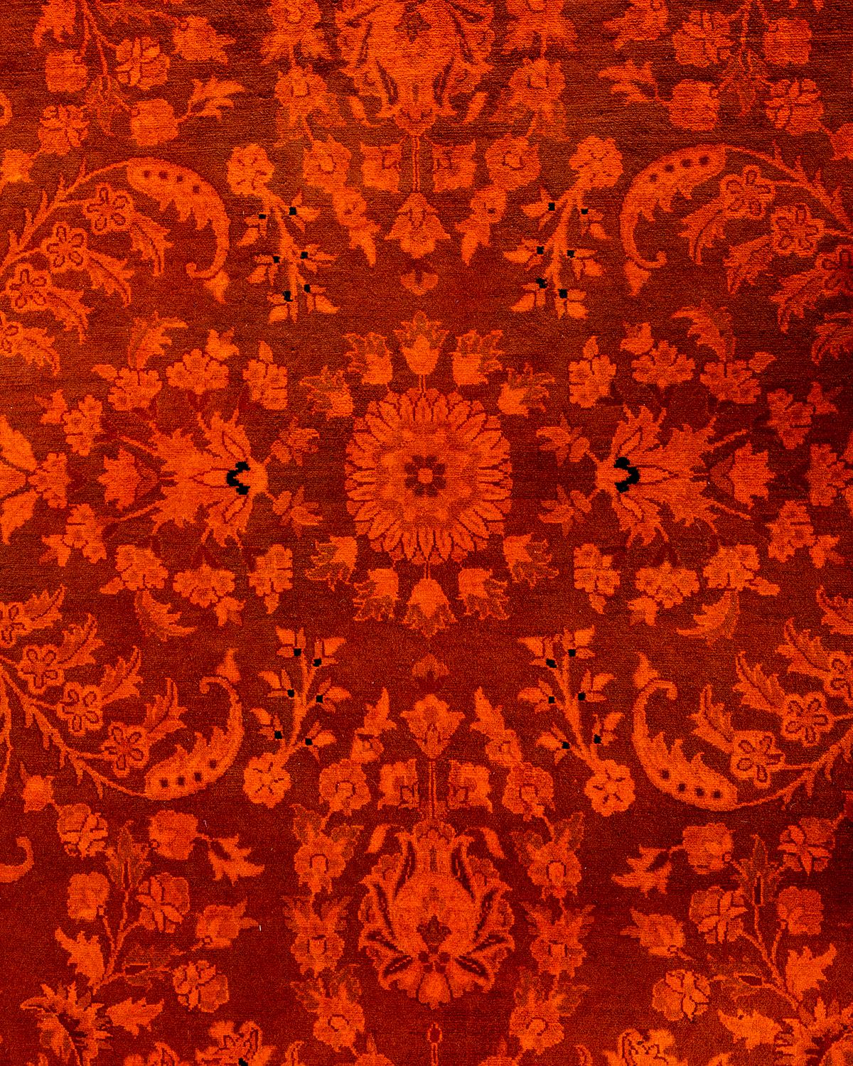 Pakistani Contemporary Fine Vibrance Hand Knotted Wool Orange Area Rug  For Sale