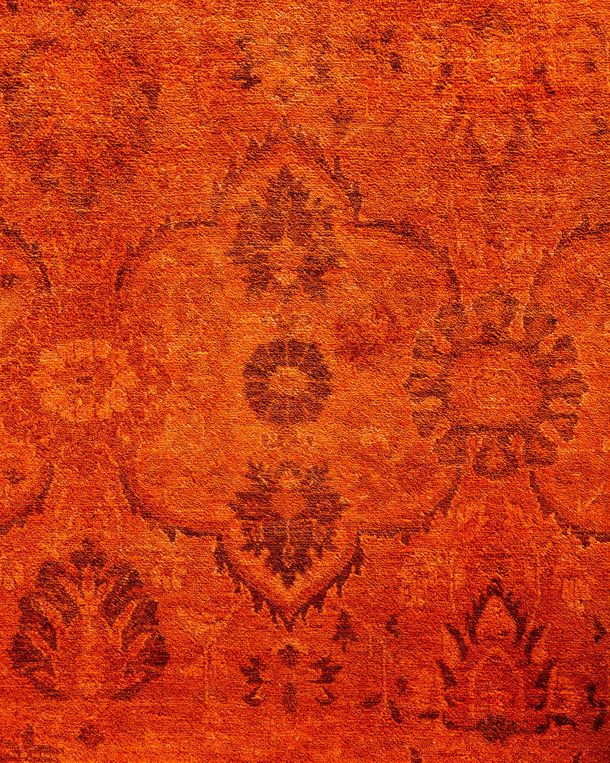 Pakistani Contemporary Fine Vibrance Hand Knotted Wool Orange Area Rug For Sale