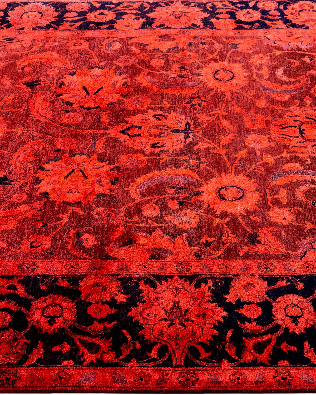 Contemporary Fine Vibrance Hand Knotted Wool Orange Area Rug In New Condition For Sale In Norwalk, CT