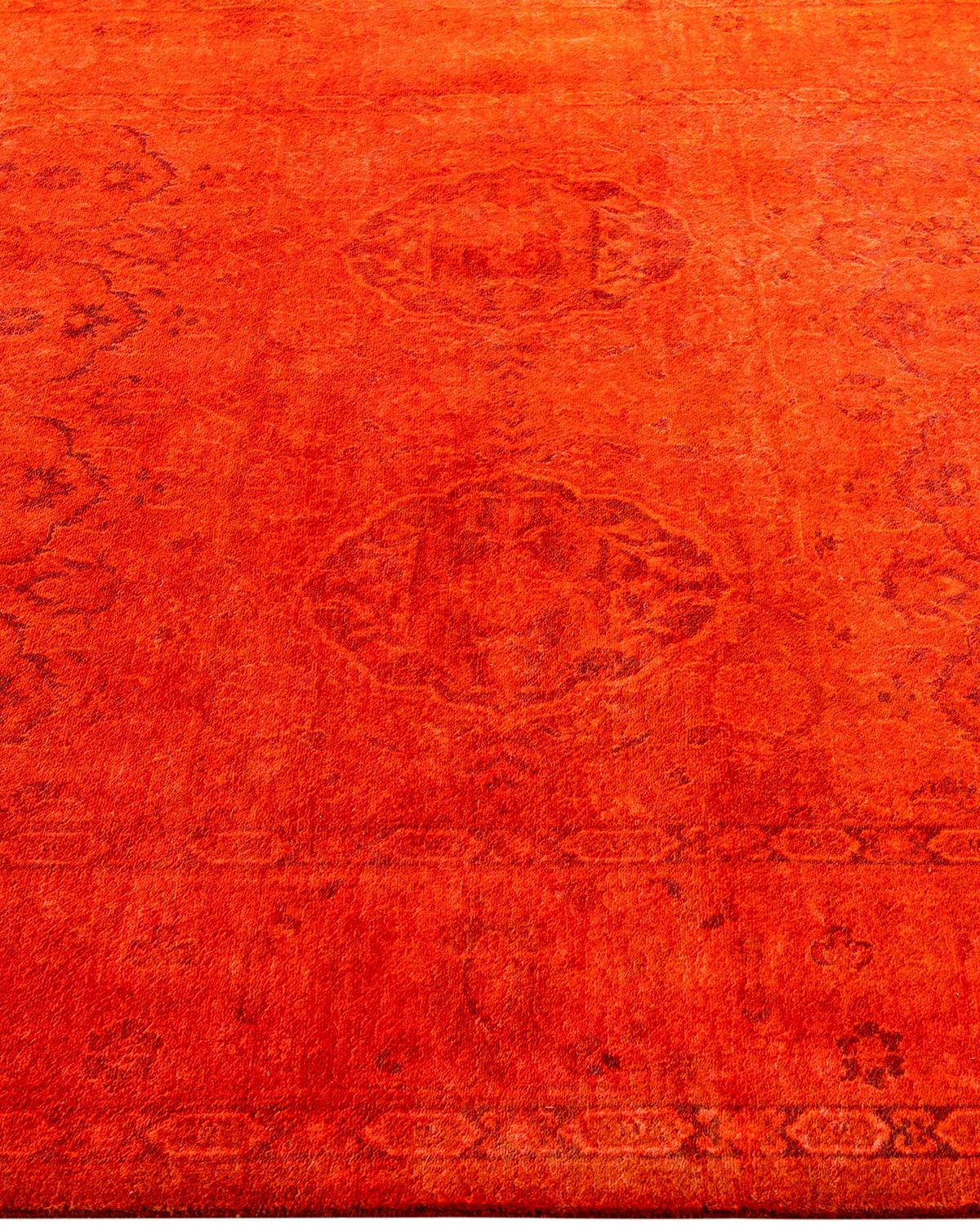 Contemporary Fine Vibrance Hand Knotted Wool Orange Area Rug  In New Condition For Sale In Norwalk, CT