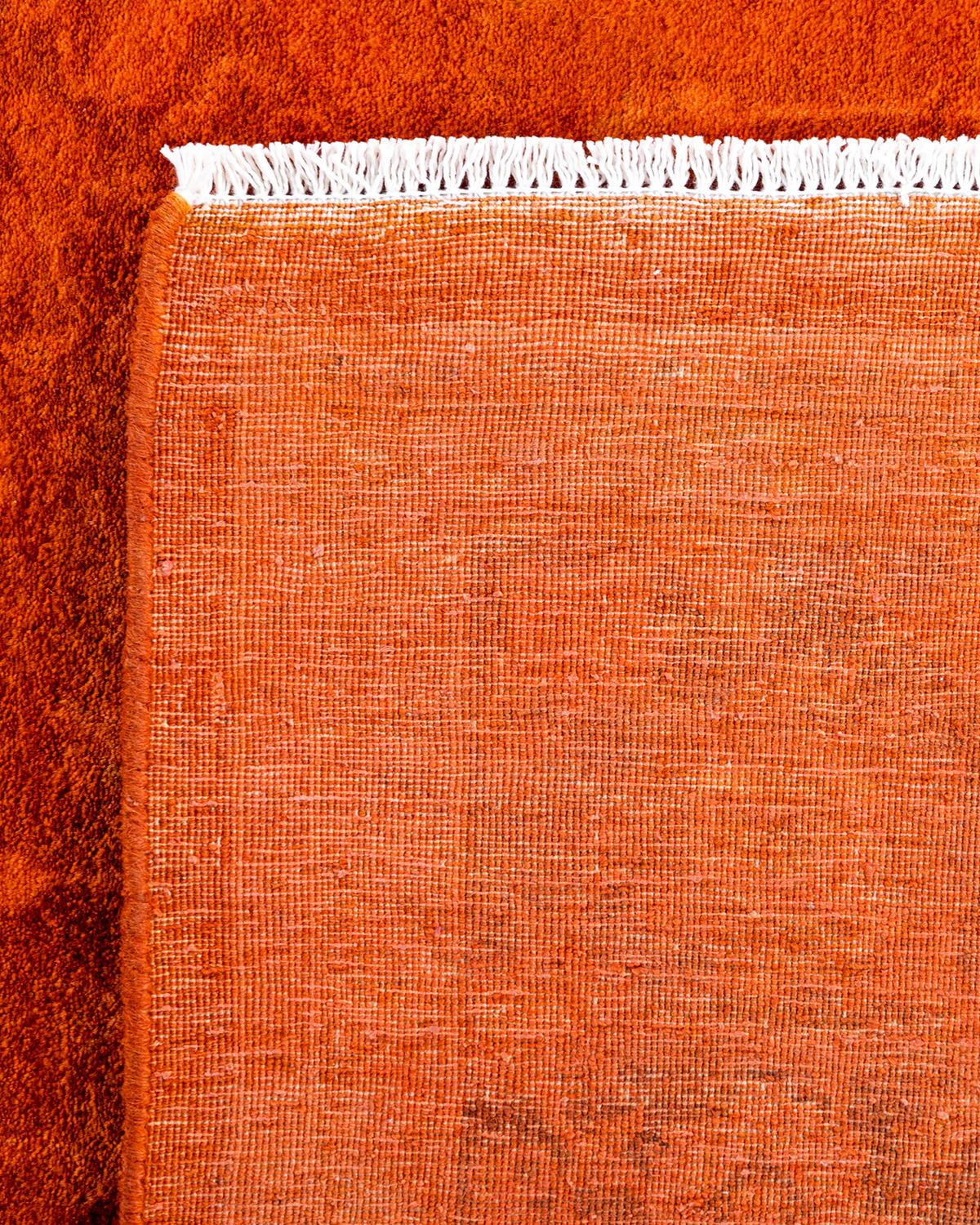 Contemporary Fine Vibrance Hand Knotted Wool Orange Area Rug For Sale 1