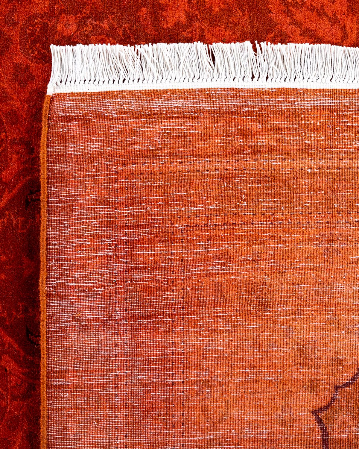 Contemporary Fine Vibrance Hand Knotted Wool Orange Area Rug For Sale 1