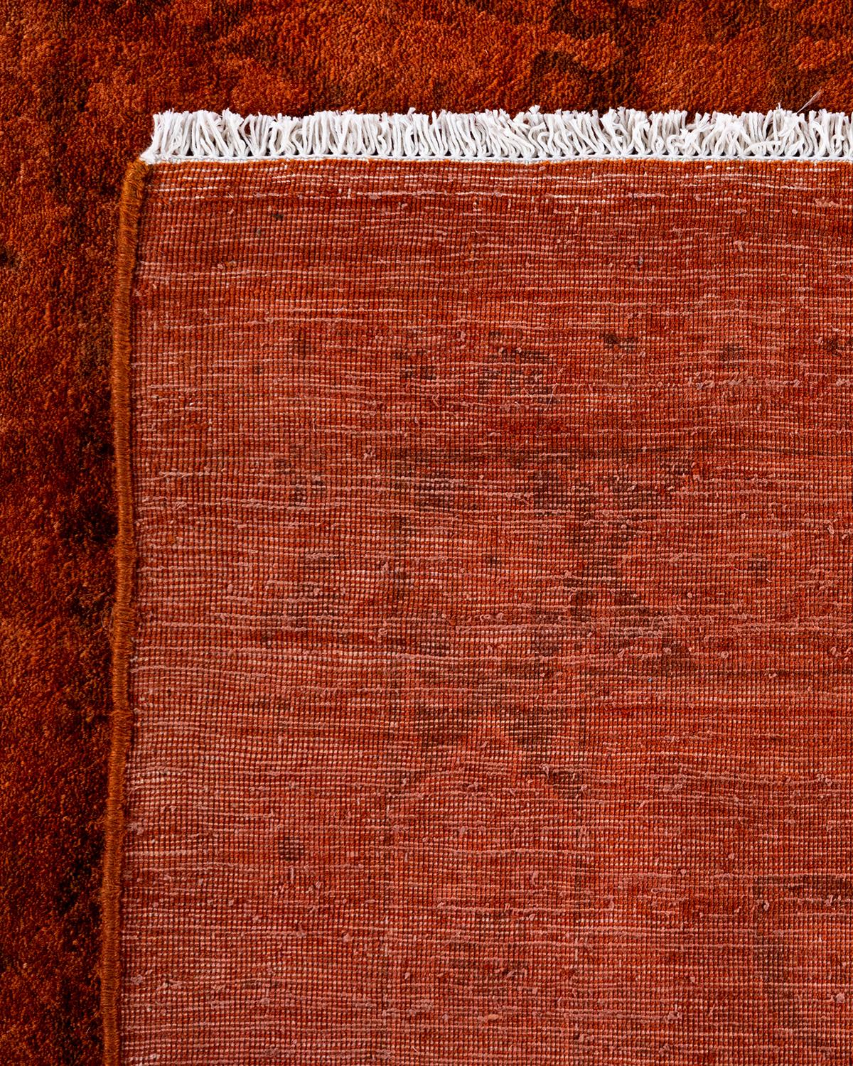 Contemporary Fine Vibrance Hand Knotted Wool Orange Area Rug For Sale 1