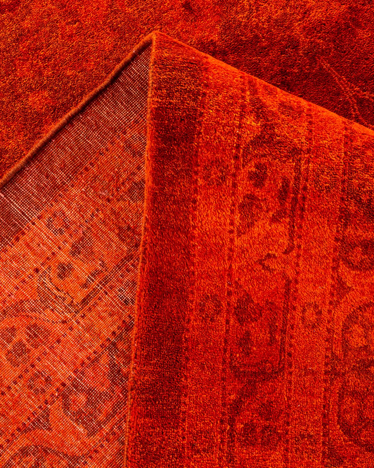 Laine Tapis Contemporary Fine Vibrance en laine nouée à la main orange en vente