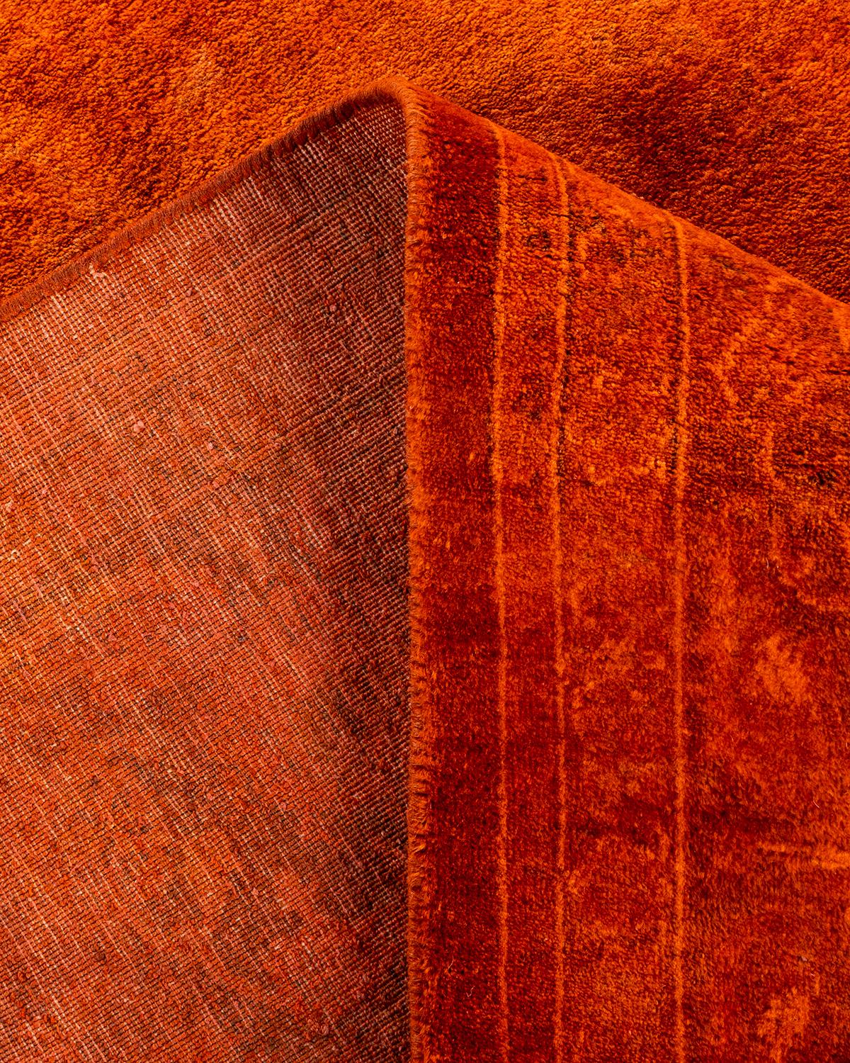 Contemporary Fine Vibrance Hand Knotted Wool Orange Area Rug For Sale 2