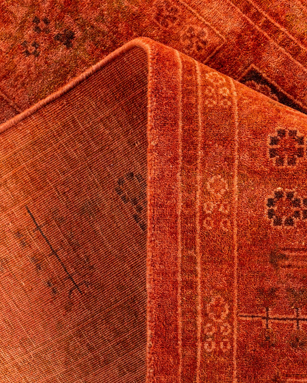 Laine Tapis Contemporary Fine Vibrance en laine nouée à la main orange en vente