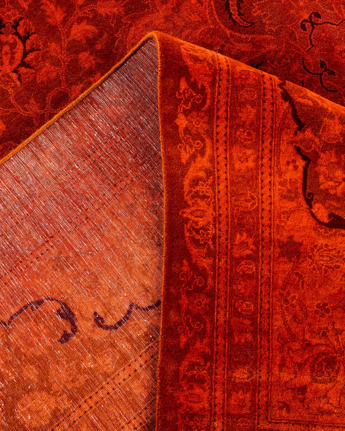 Contemporary Fine Vibrance Hand Knotted Wool Orange Area Rug For Sale 2