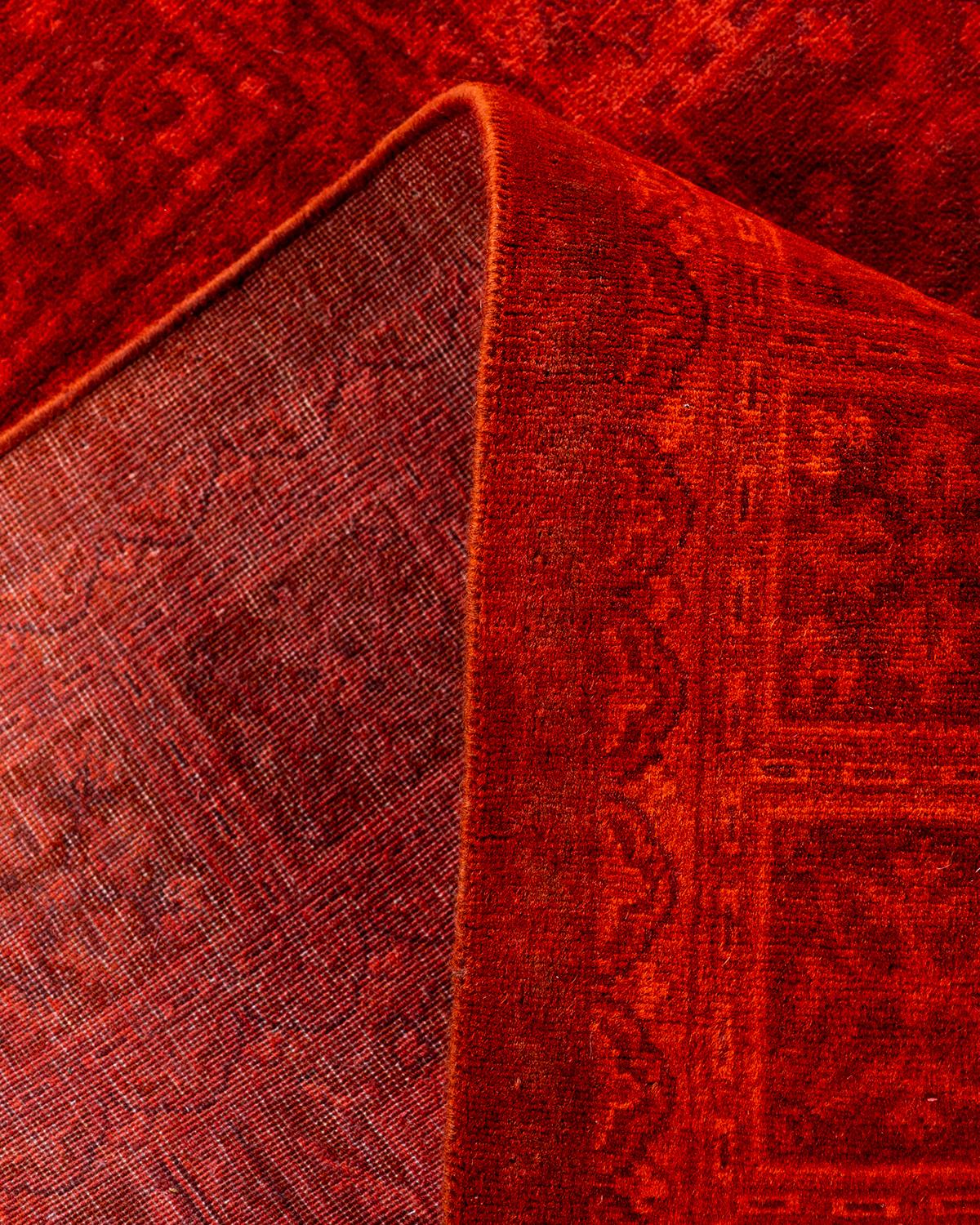 Contemporary Fine Vibrance Hand Knotted Wool Orange Area Rug For Sale 2