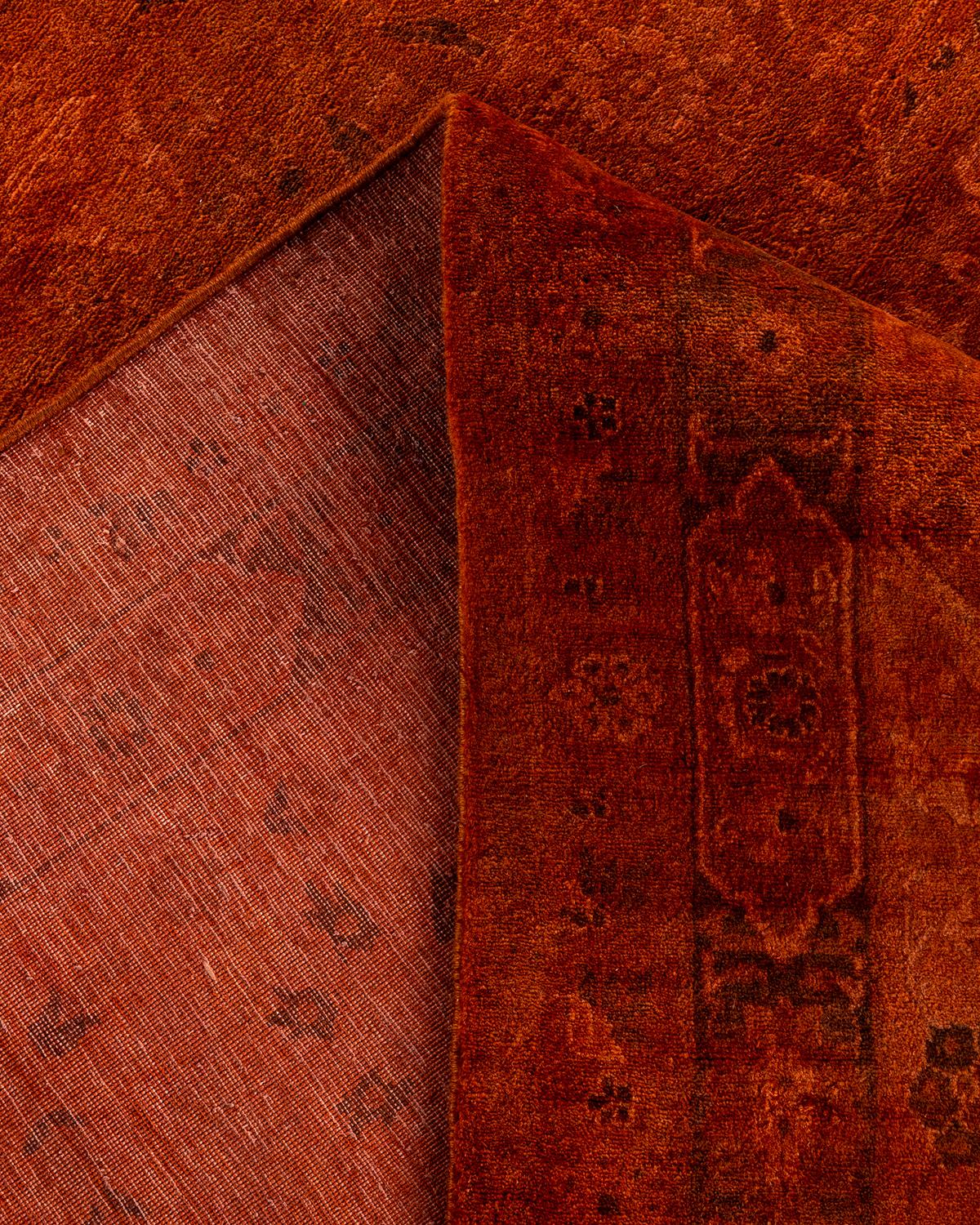 Contemporary Fine Vibrance Hand Knotted Wool Orange Area Rug For Sale 2