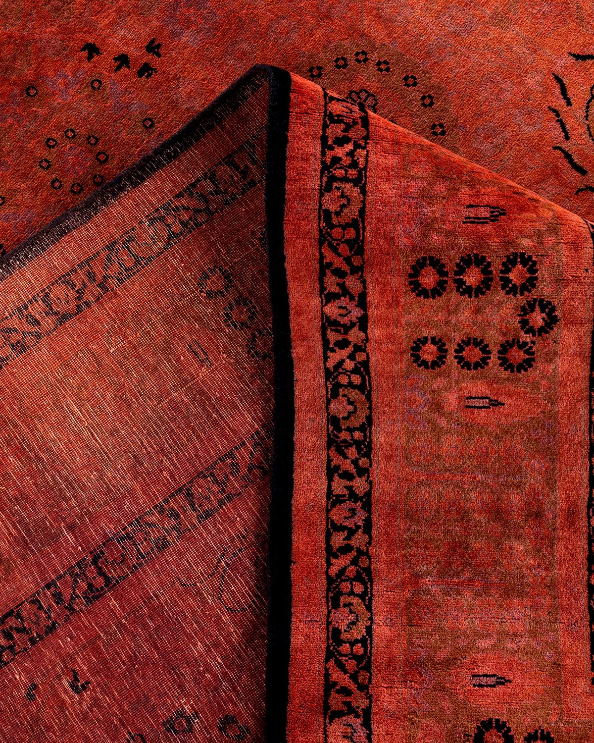 Laine Tapis Contemporary Fine Vibrance en laine nouée à la main orange en vente