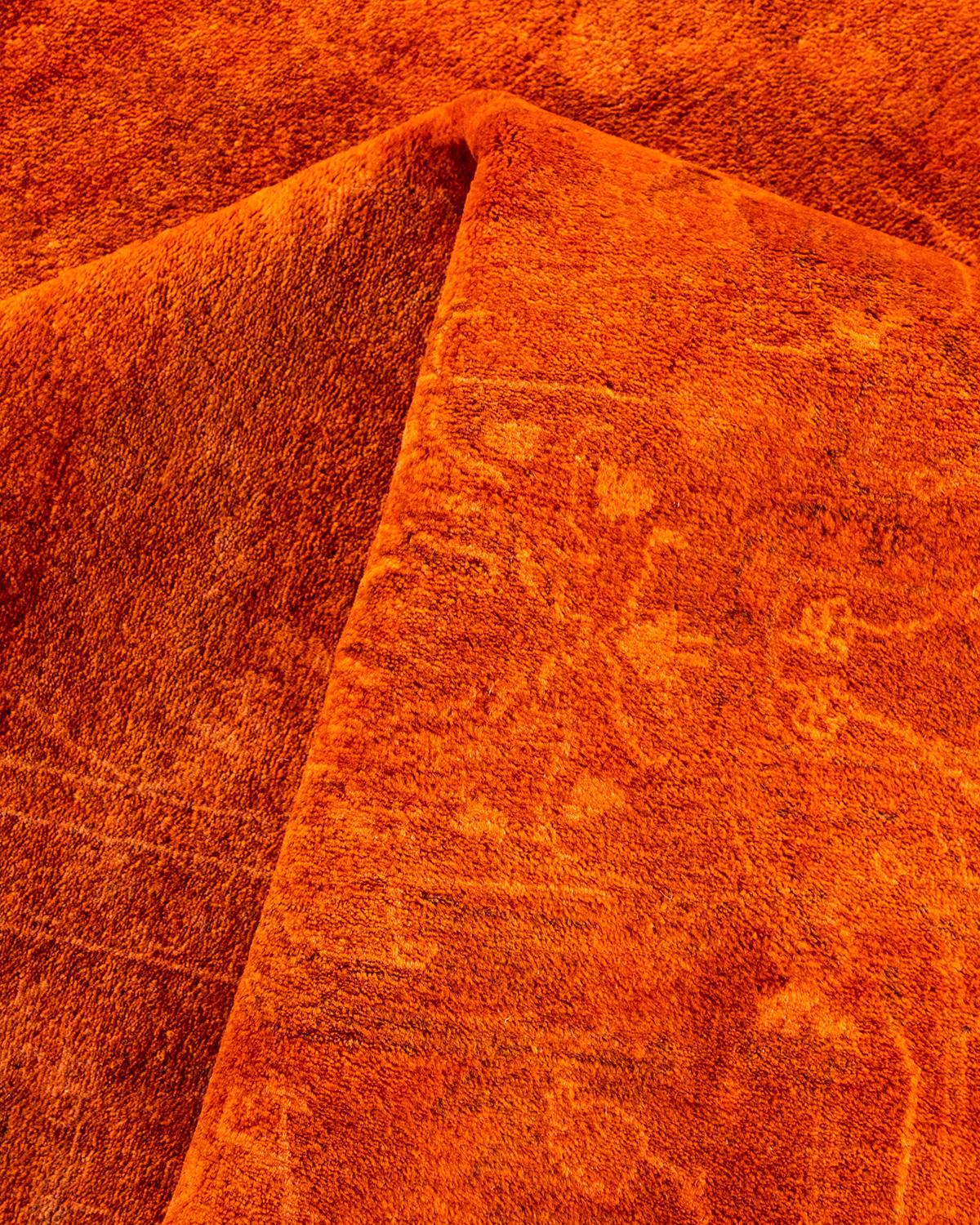 Contemporary Fine Vibrance Hand Knotted Wool Orange Area Rug For Sale 3